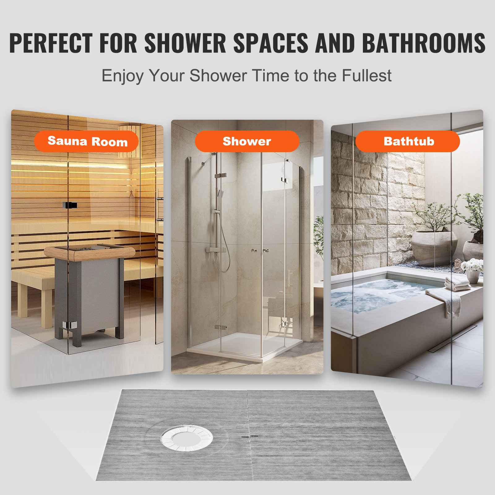 VEVOR Waterproofing Shower Curb Tray Kit 60″x38″ w/ Offset Drain Thickened