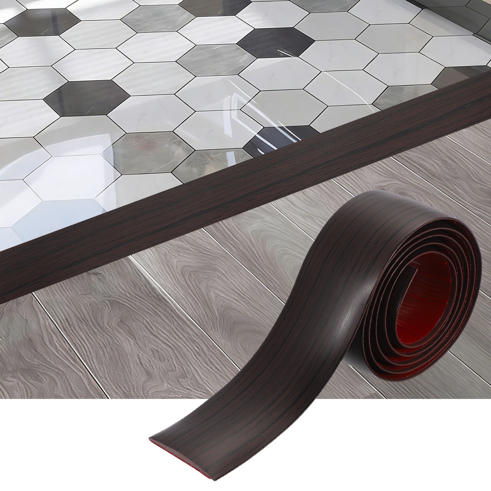 Floor Transition Strip, 6.5FTx1.57″x0.14″ Wood Grain Strips, Black Walnut Color
