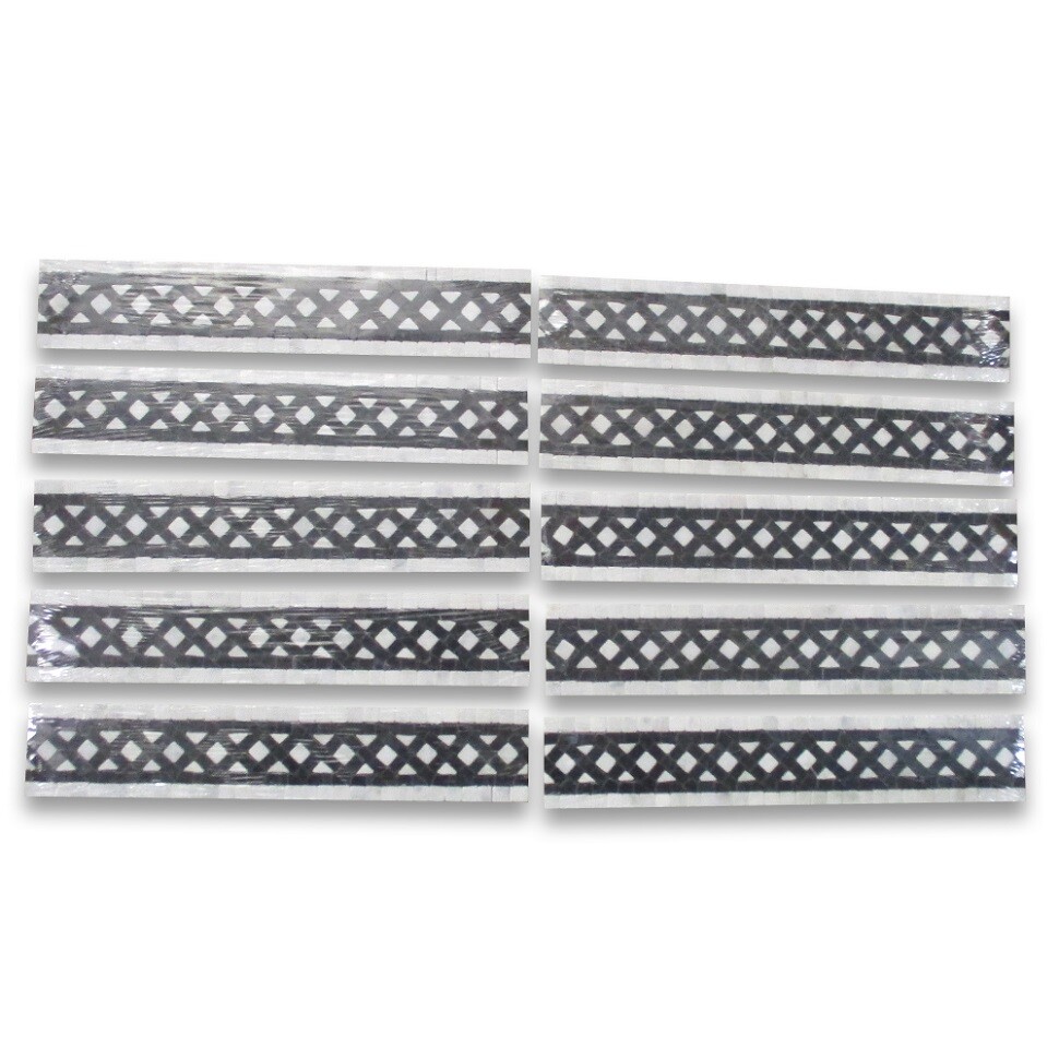 B4661T Marble Mosaic Border Listello Tile Quadra Bianco 2.25×12 Tumbled