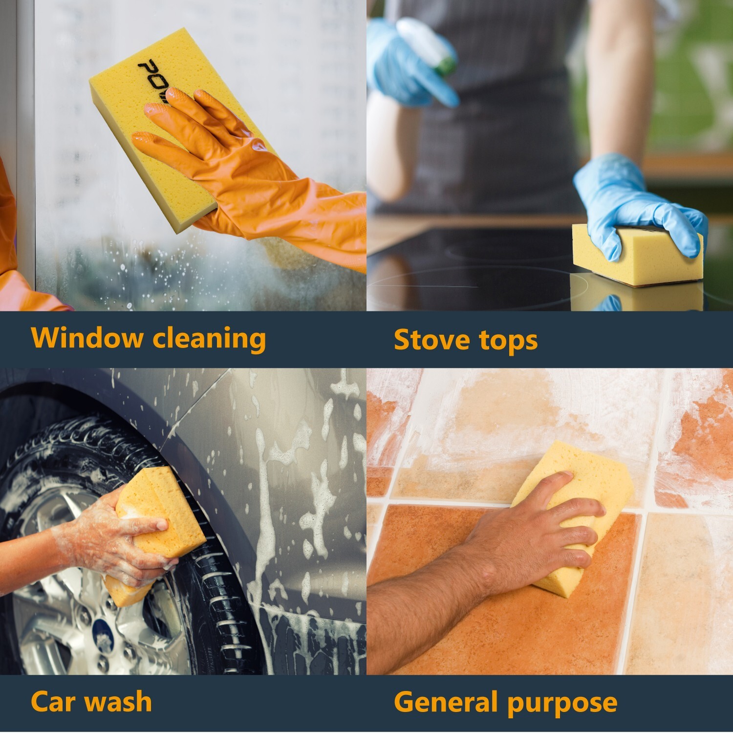 Large Square Grout Sponge – Professional Tile Grout Removal Cleaning Sponge, 4PK