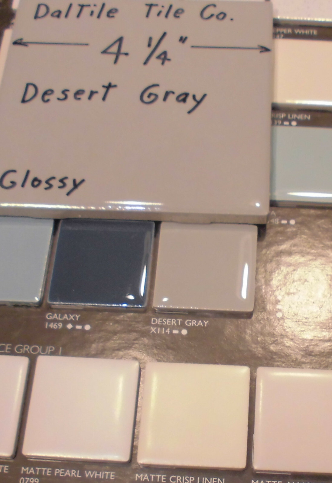 1 pc. Glossy *Desert Gray* Ceramic Tile by Daltile…4-1/4″ NEW STOCK