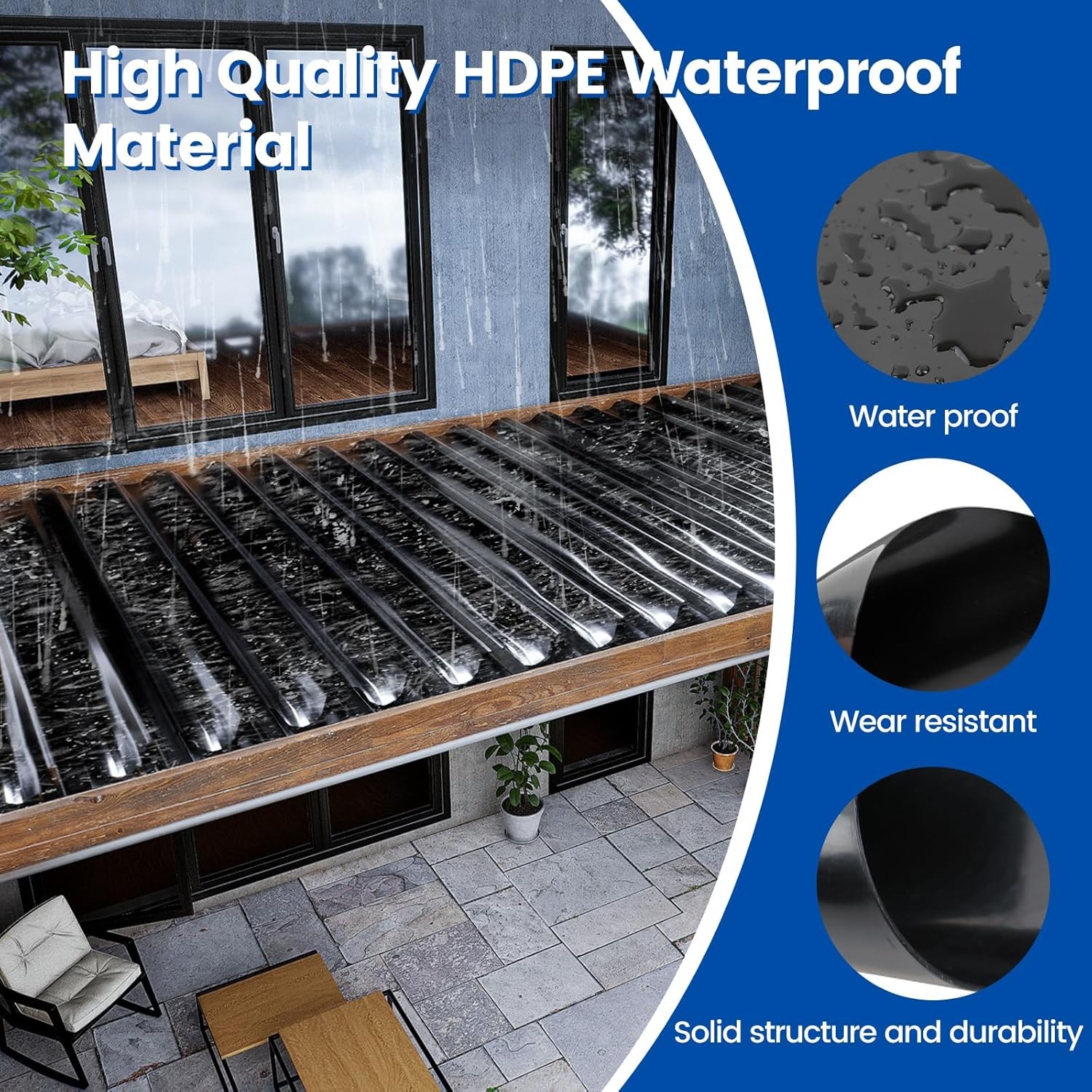 4 PCS 50FTBlack under Deck Drainage System,Waterproof Membrane Fit for Joist 12″