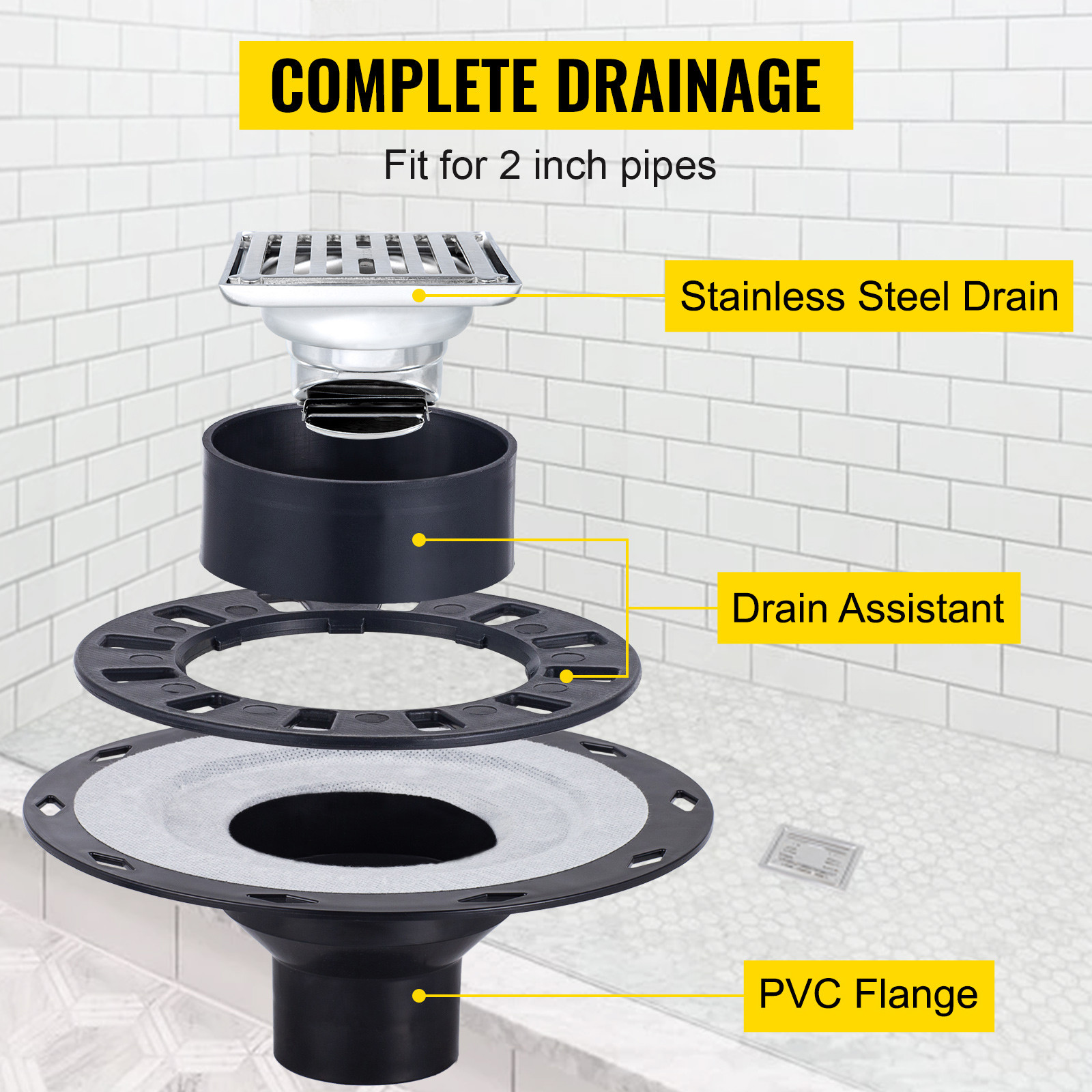 VEVOR Waterproofing Shower Kit Shower Kit Tray 38”x60” with Central Drain PVC