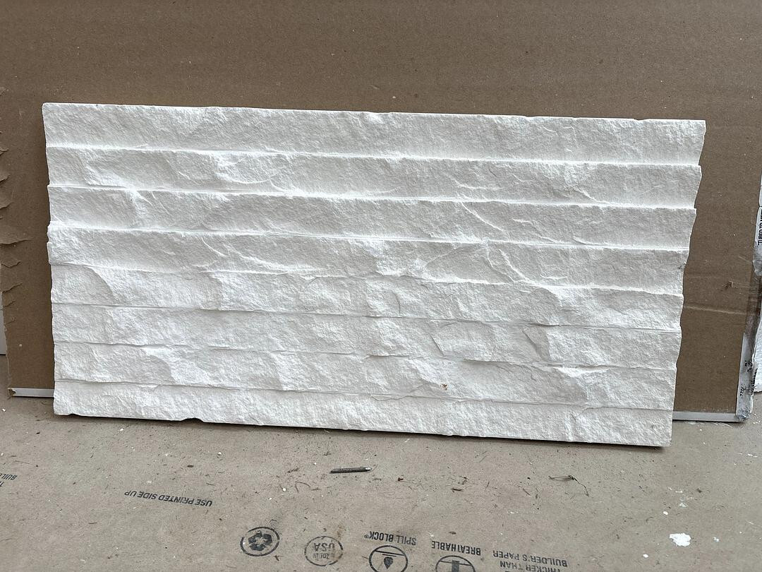 Symra Shell Beige Striated Chiseled Limestone Tile Panel