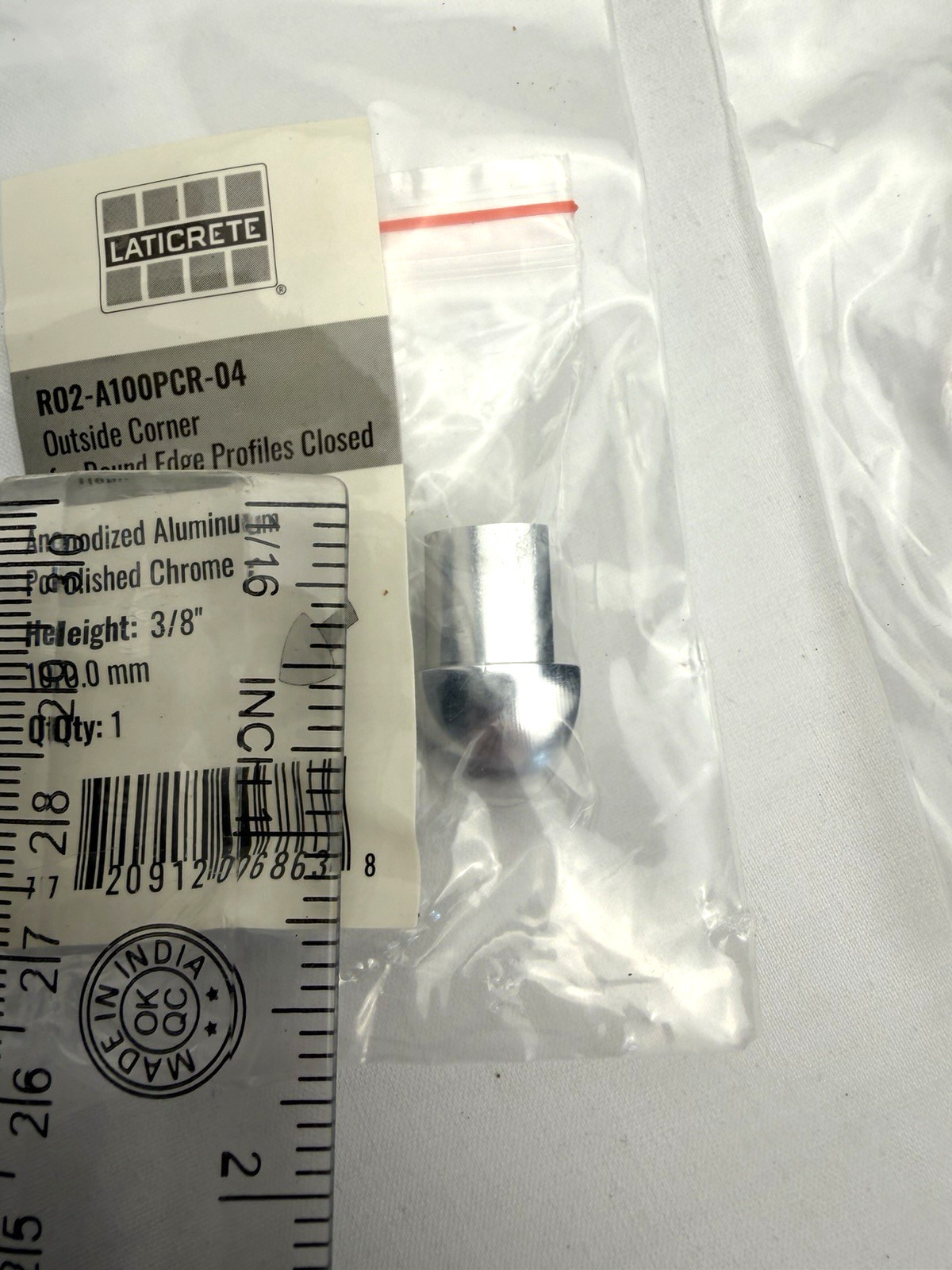 10pk Laticrete Round Edge 3/8″ Outside Corner Aluminum RO2-A100PCR-04 Chrome