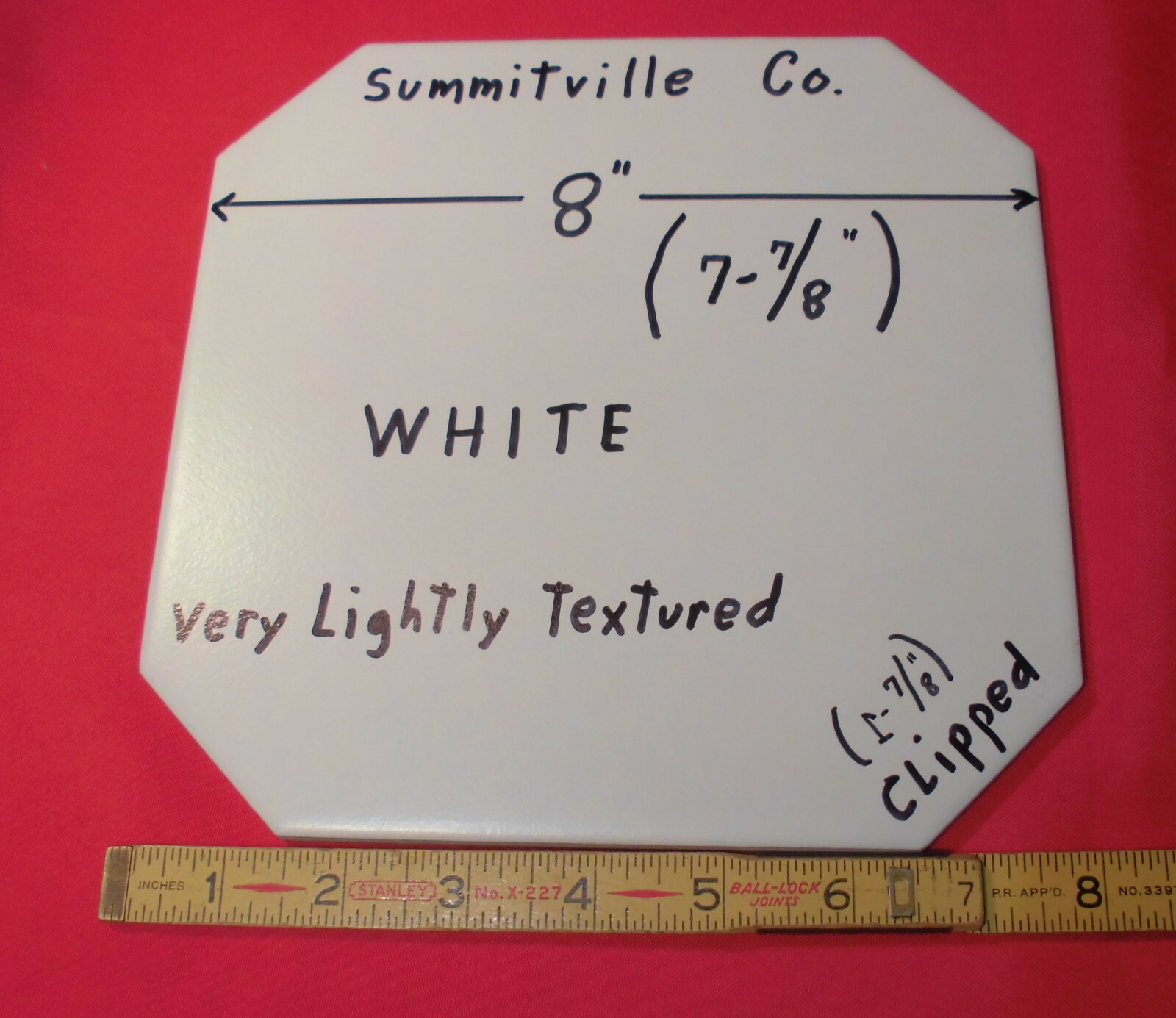1 pc. CLIPPED 8″ White Ceramic Floor Tile: Smooth Matte Surface: New Old Stock