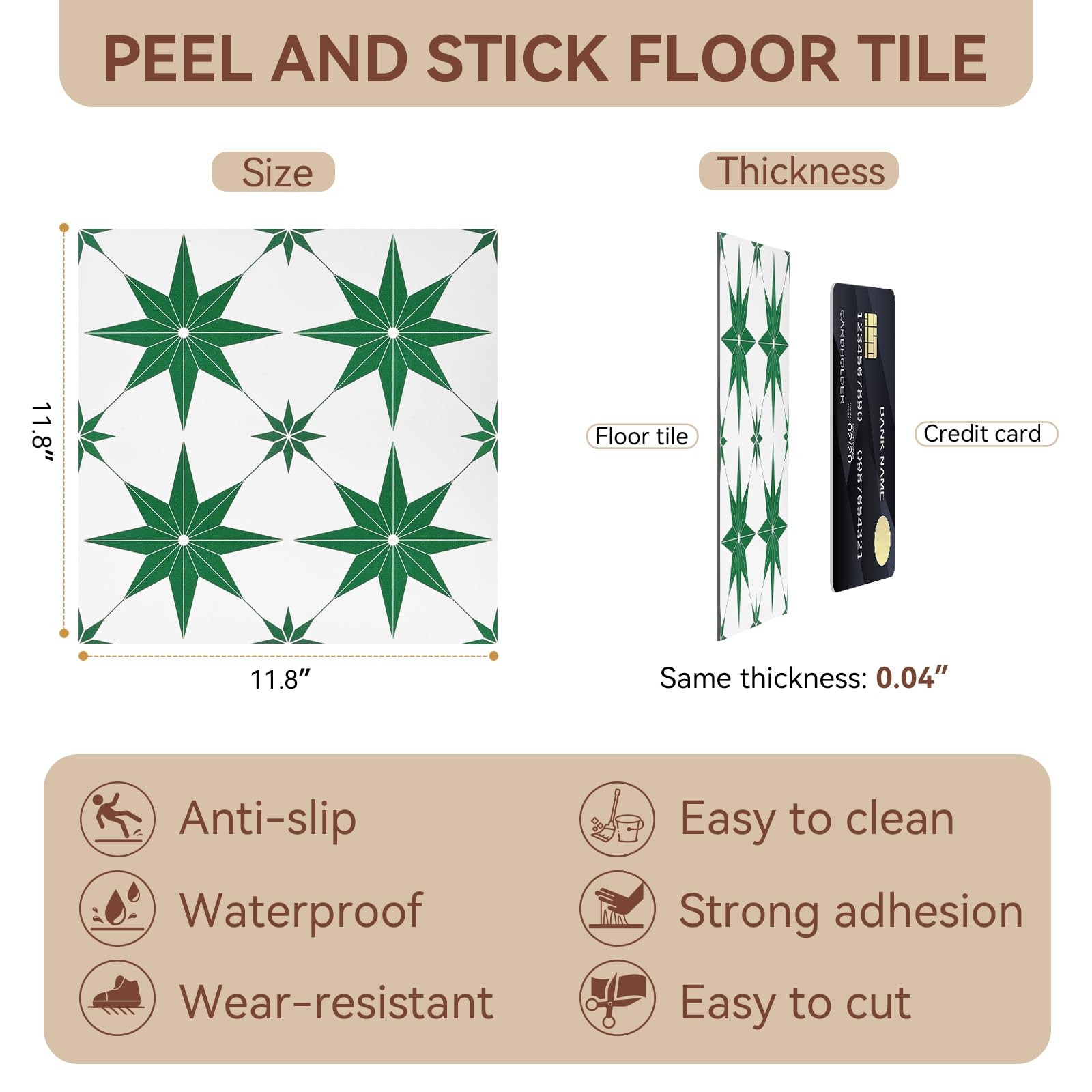 20Pcs Peel and Stick Floor Tiles, 11.8″ x 11.8″ Vinyl Flooring Waterproof Non…