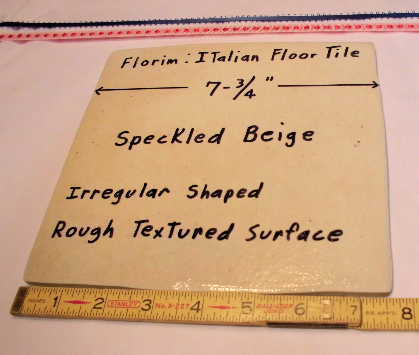 1 pc. Ceramic *Speckled Beige* Ceramic Floor Tile; Rough Textured 7-3/4″ Italian