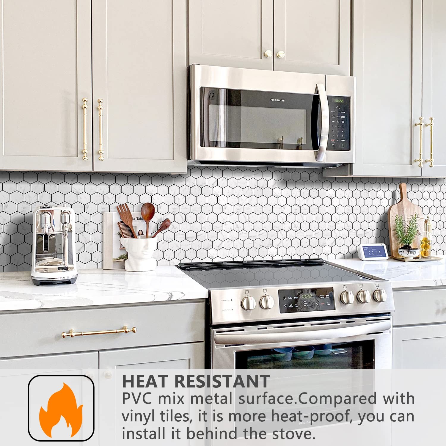 Peel and Stick Backsplash for Kitchen, Self-Adhesive Tile Hexagon Mosaic Tile…