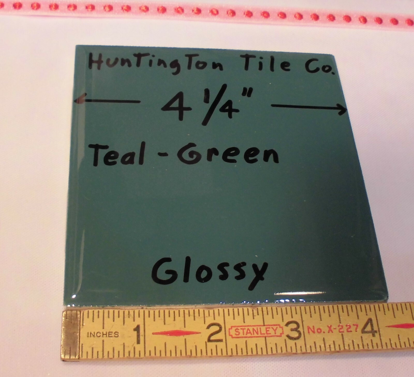6 pcs. Glossy Ceramic Tiles *Teal-Green* 4-1/4″ Made USA by Huntington Co. NEW