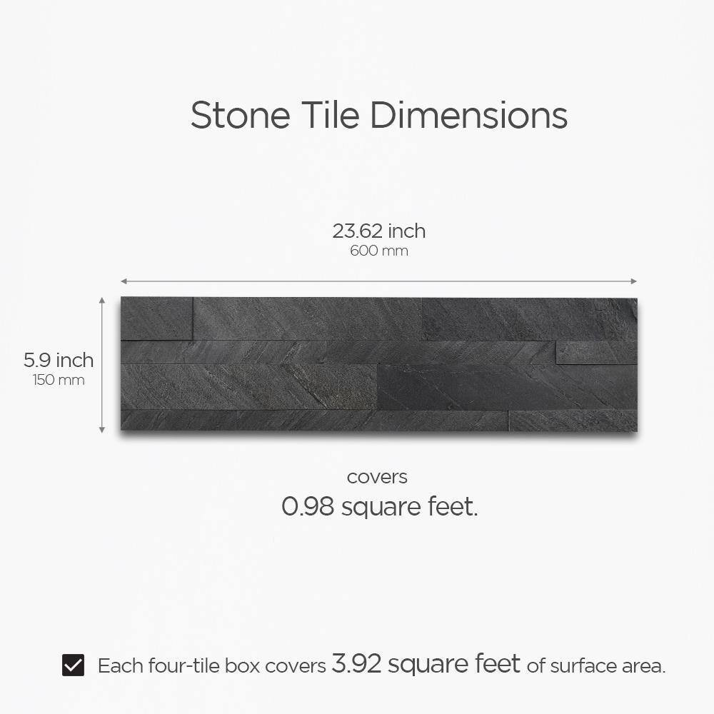 12-Sheets Dark Gray 24 In. X 6 In. Peel, Stick Self-Adhesive Decorative 3D Stone