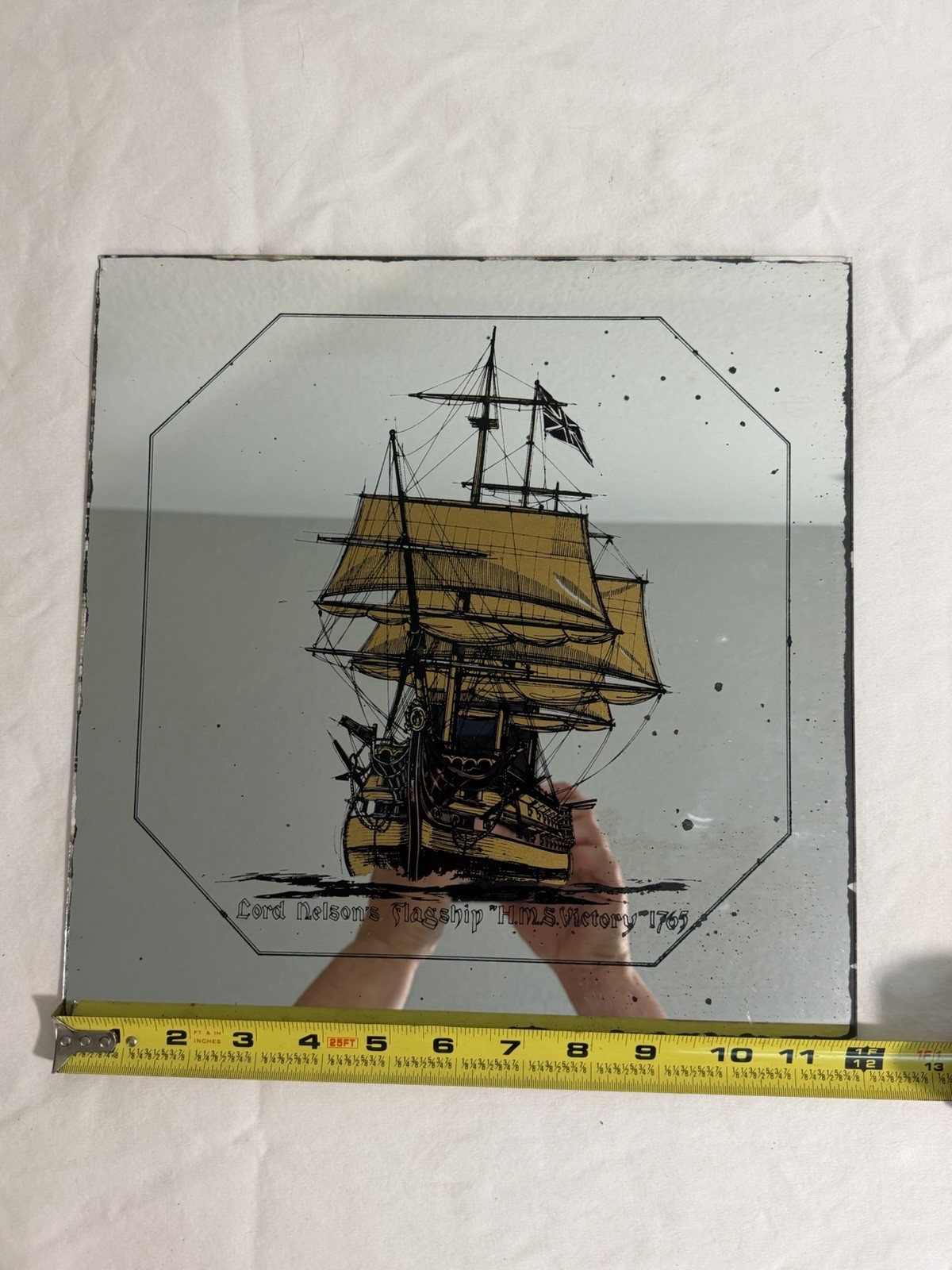 Vintage 70s 80s Mirro-Tile 12×12 Lot Of 6 Antique Gold Ships Viking Mirror Tiles