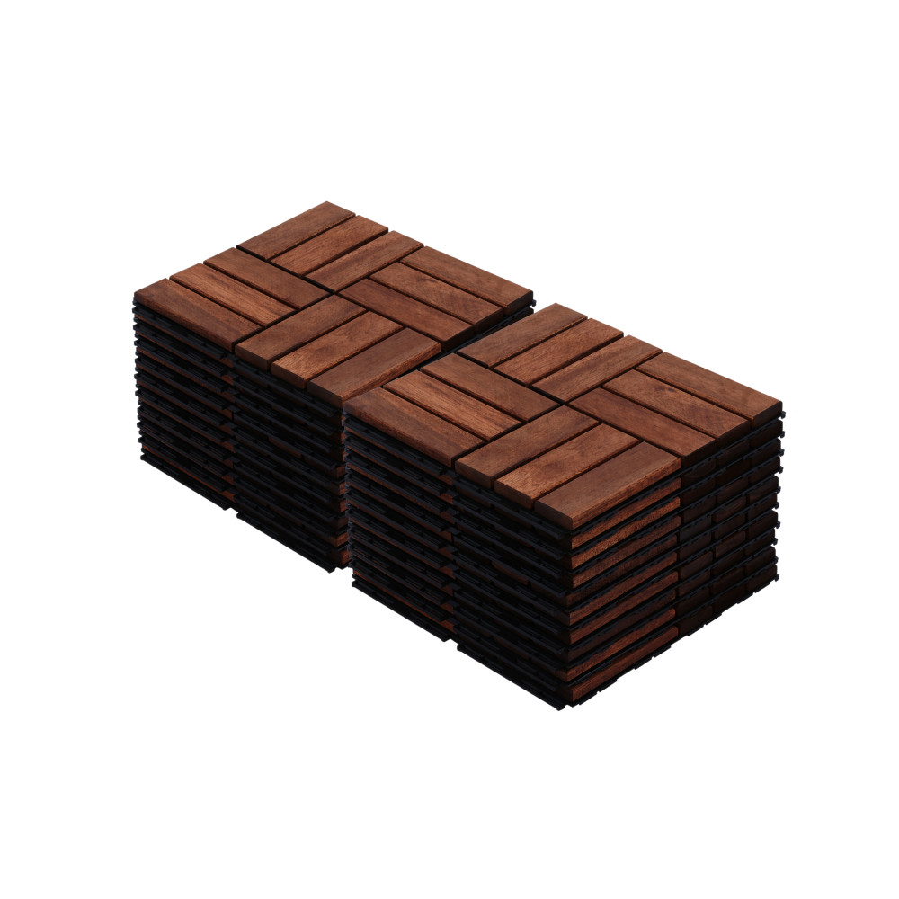 12″ x 12″ Acacia Wood Interlocking Deck Tiles Checker Pattern Outdoor