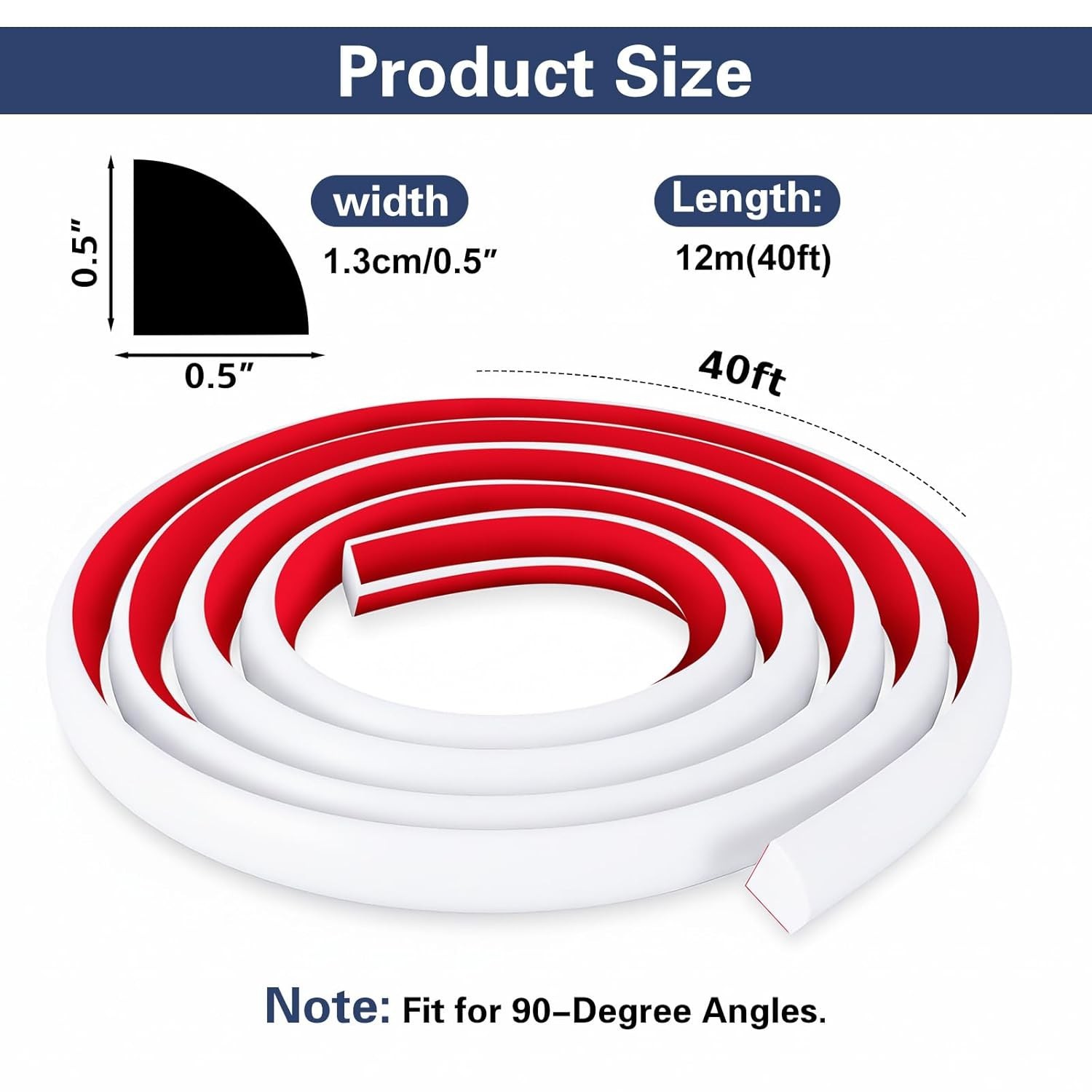 40 FT Flexible Quarter Round Molding Trim, Self-Adhesive PVC for Edges