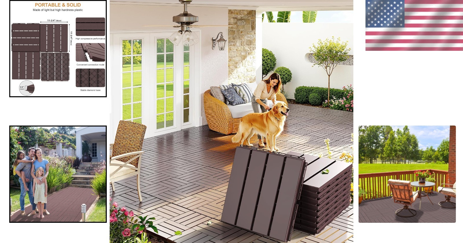Customizable 12×12 Plastic Deck Tiles – All-Weather, Easy Install & Maintenance