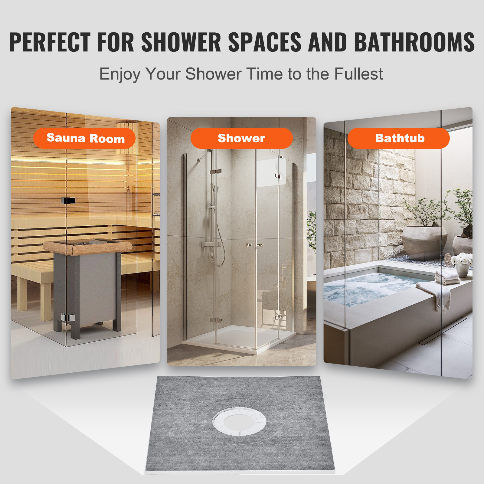VEVOR Waterproofing Shower Curb Tray Kit 36″x36″ w/ Central Drain Thickened