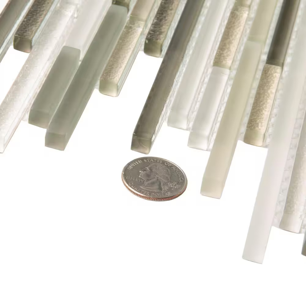 Waterfall Beige and White 11.8 In. X 11.8 In. Linear Glass Mosaic Floor and Wall