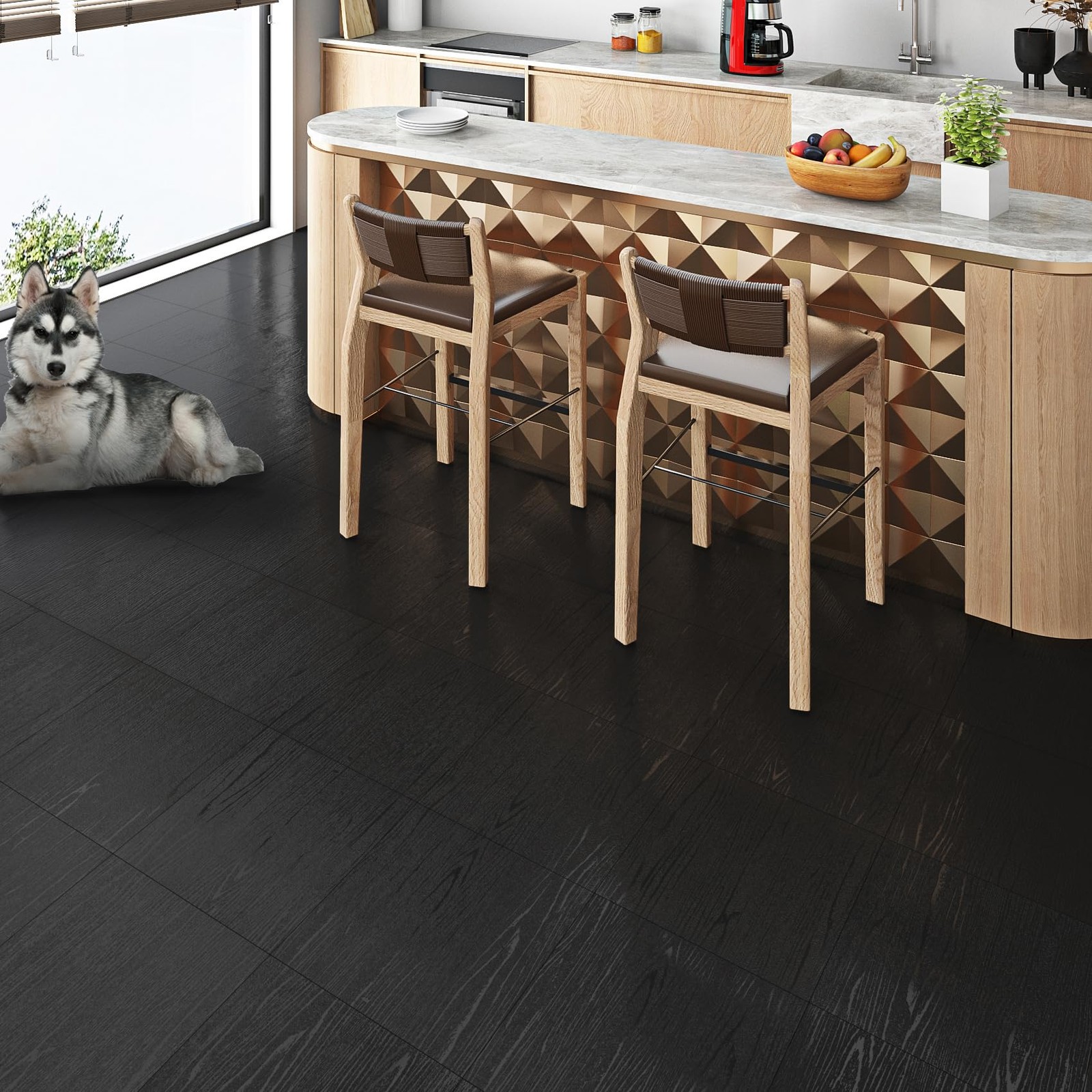 Livelynine Black Peel and Stick Floor Tile 32-Sheet 12×12 Vinyl Waterproof