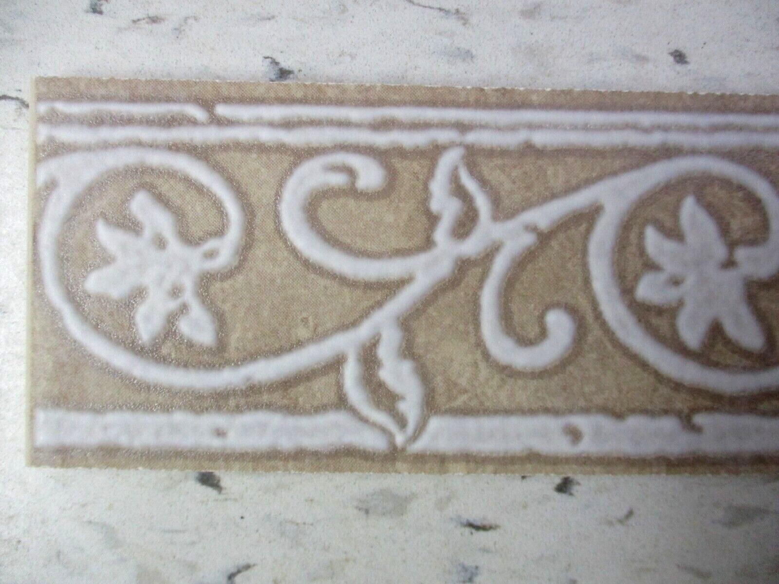 7-7/8″ X 2-3/4″ Decorative Floral Trim Accent Wall Tile Cut From Larger Tile Vtg