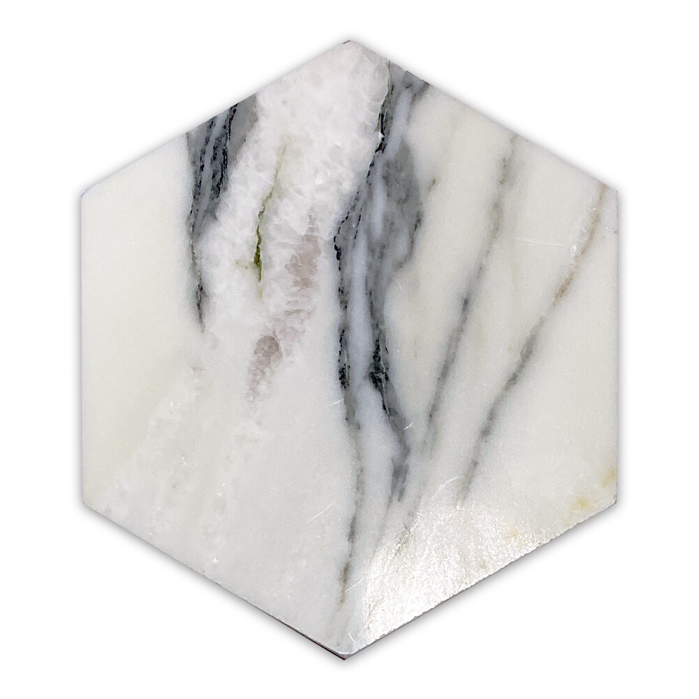 L36P 6″ Hexagon Statuary Statuario White Italian Marble Tile Polished