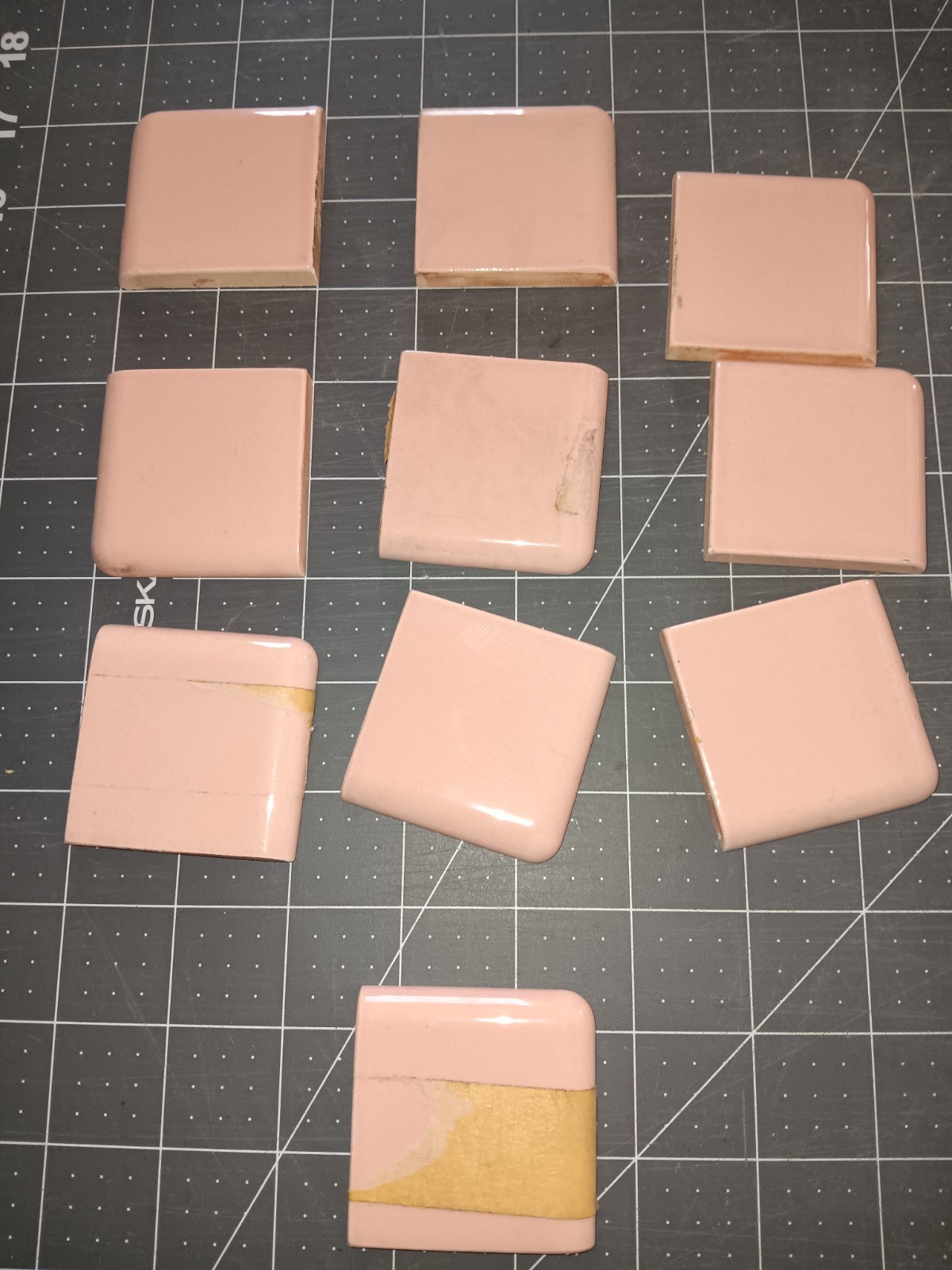 28 pcs. PINK Vintage Ceramic 2″ X 2″ Ceramic Inside Radius Bullnose Corner JAPAN