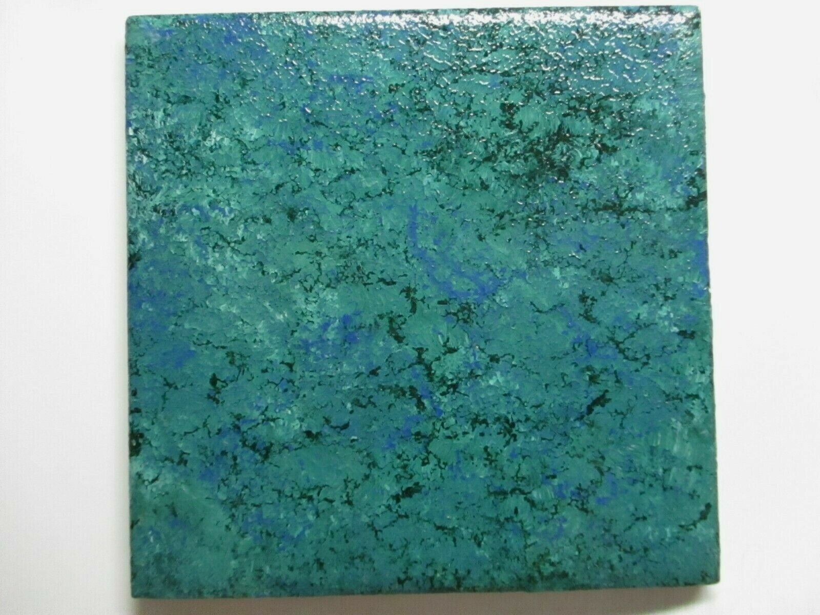 1 Wall Tile US Ceramic USA 4-1/4″ Hand Painted Turquoise Green over Snow White
