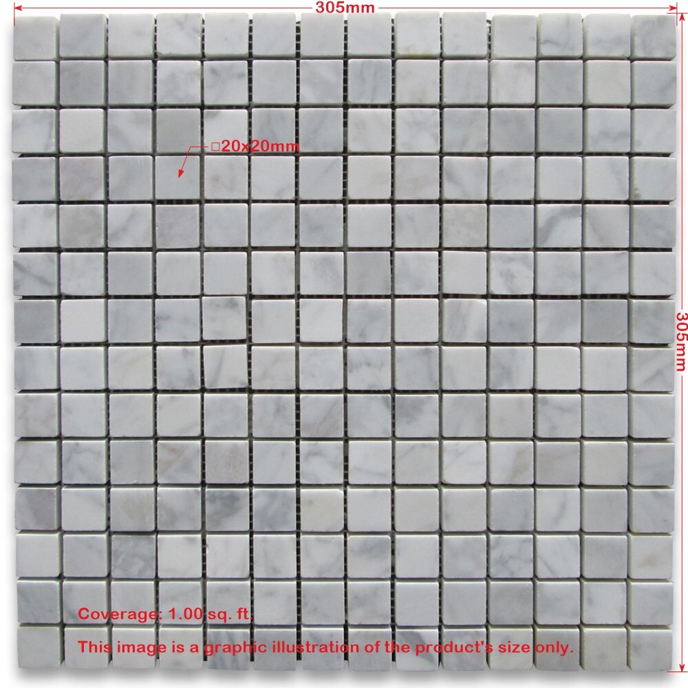 C23XP Carrara White Marble 3/4×3/4 Square Mosaic Tile Polished Venato Bianco