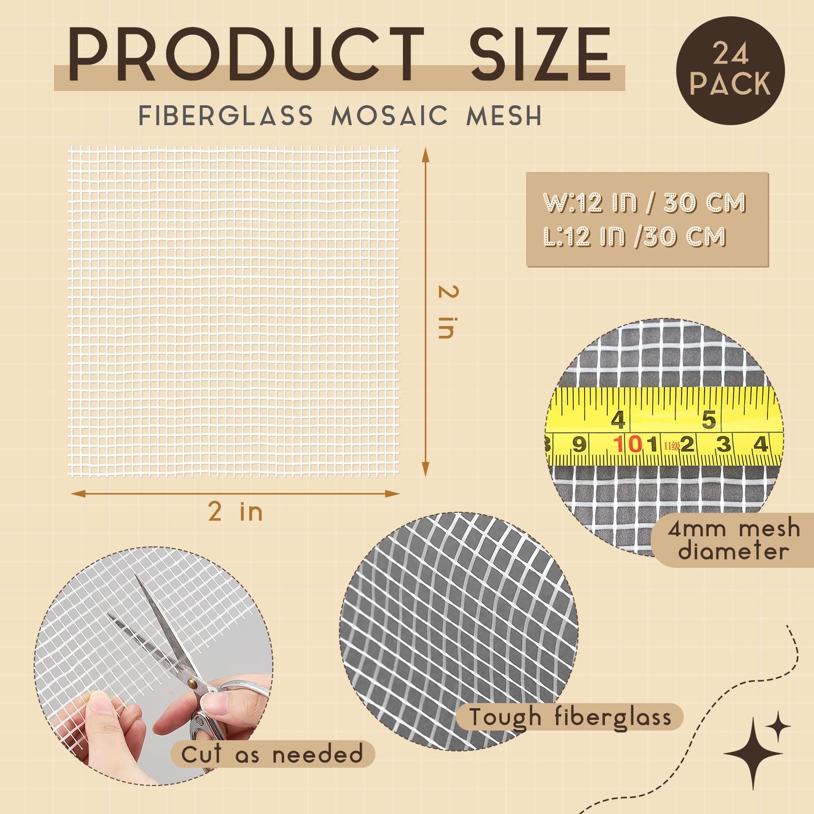 Teenyyou 24 Set 12 x 12 Mosaic Mesh for Back Mounted Tile Fiberglass Mosaic M…