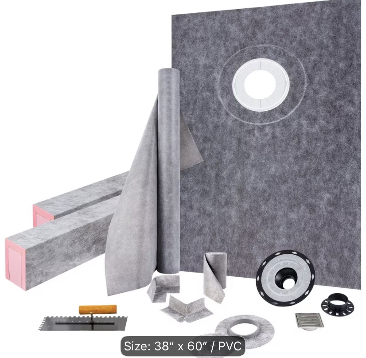 VEVOR Waterproofing Shower Kit Shower Kit Tray 38”x60” with Offset Drain PVC