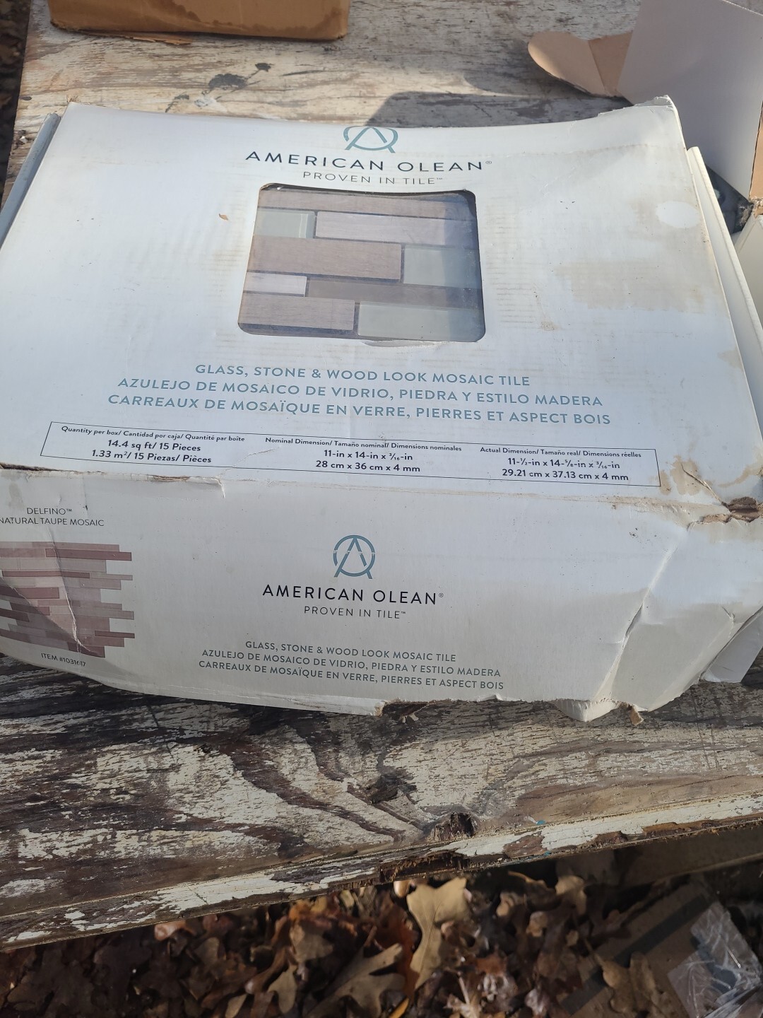 American Olean Glass Stone Wood Look Mosaic Tile Delfino Natural Taupe 16 Sheets