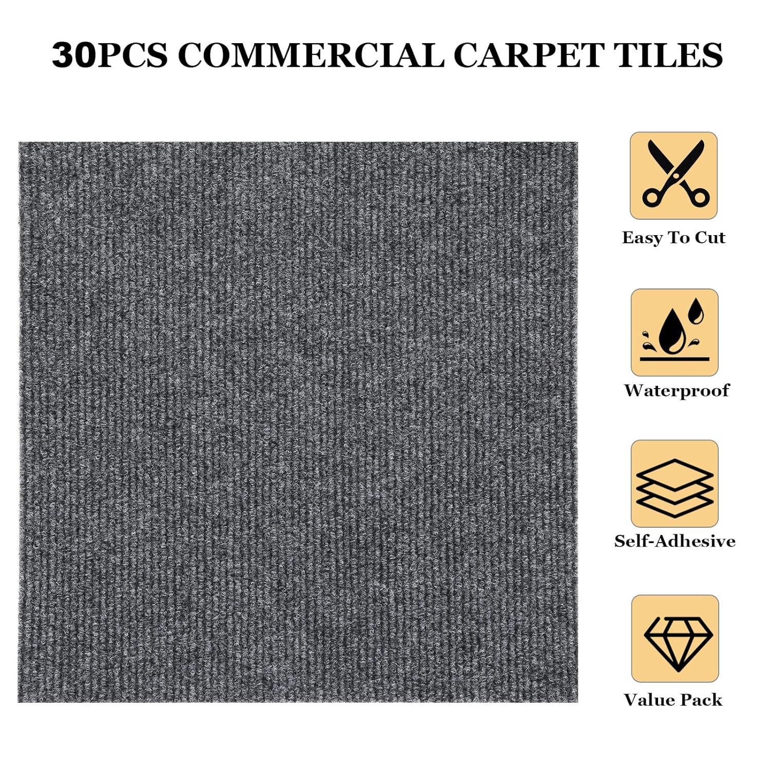 30 Pack Peel and Stick Self Adhesive 12×12 Carpet Tiles for Baseboards