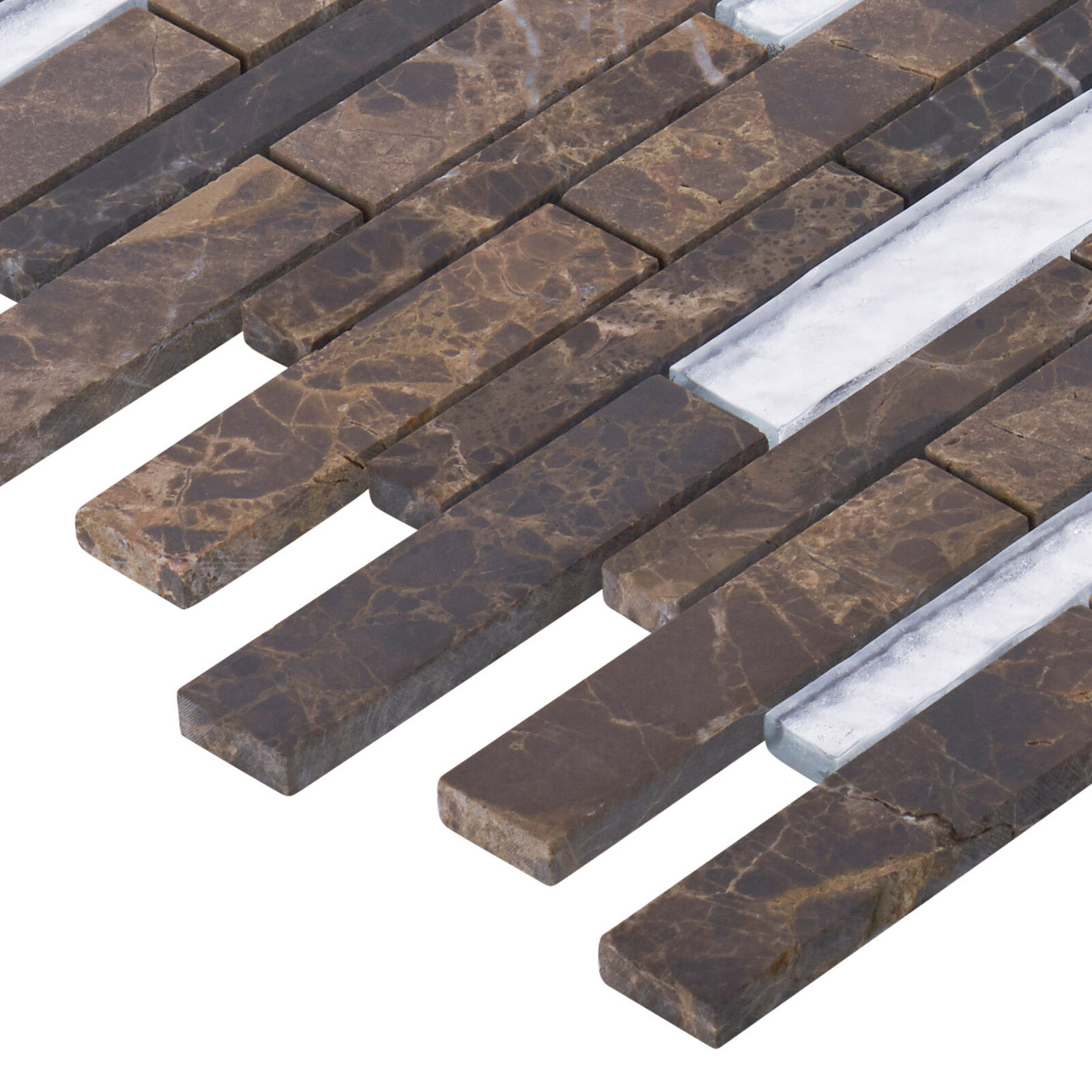 Brown Emperador Dark Marble Stone Silver Foiled Glass Mosaic Tile Backsplash