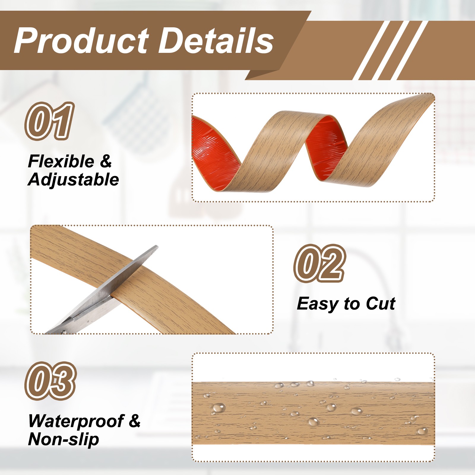 Floor Transition Strip 3.28 Ftx1.57″ Plastic Edging Trim Rosewood Vein Brown,