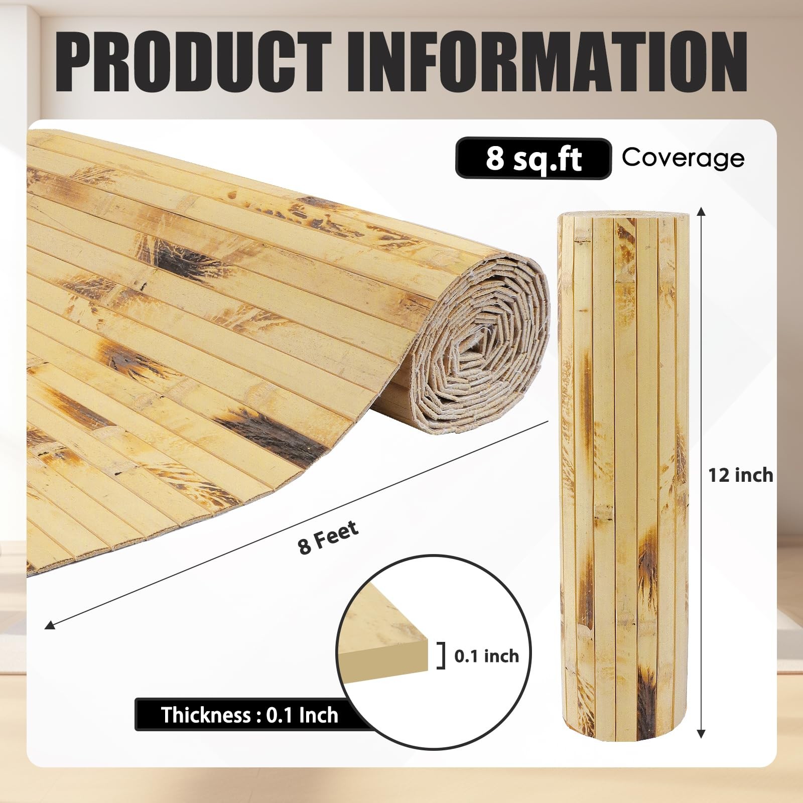 Bamboo Wall Panel for Interior Decoration Bamboo Pole Wrap Roll Natural Wains…