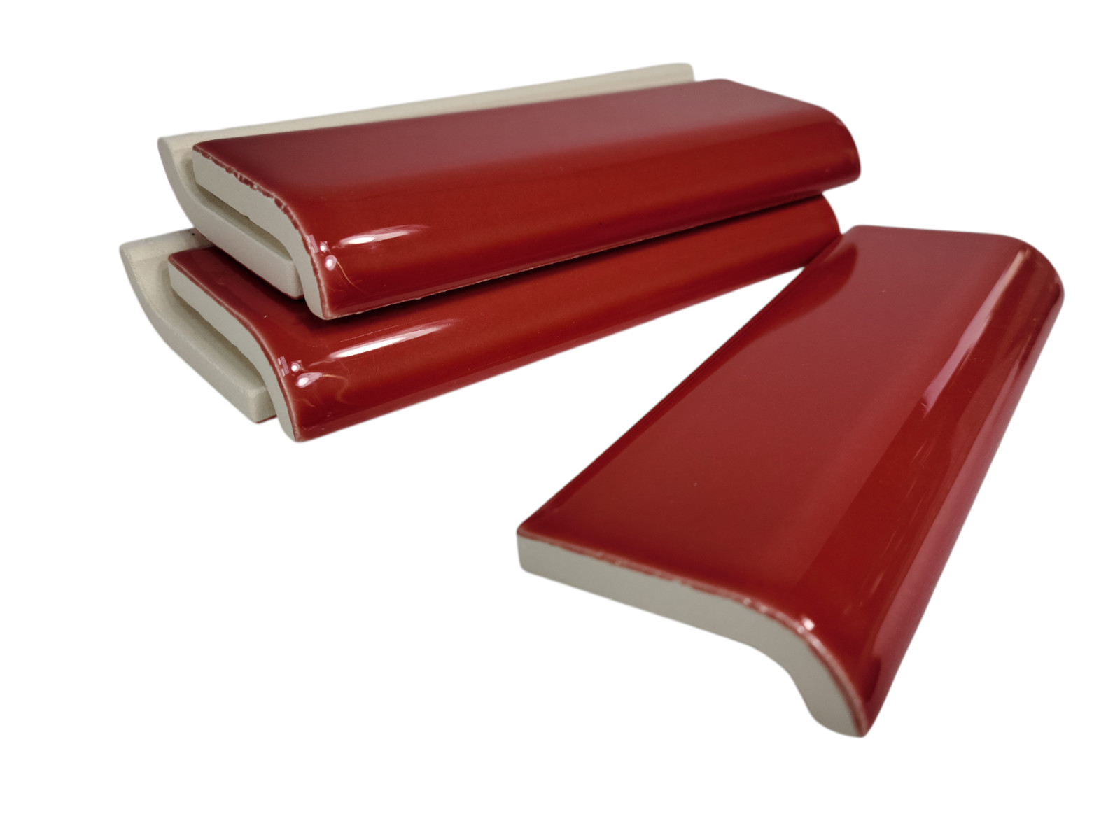 Candy Apple Red Ceramic Tile Mud Cap Subway Trim Mudcap Mid Century Modern