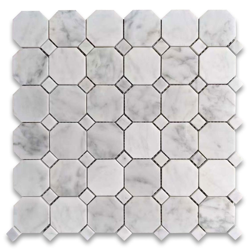 C800XP Italian Carrara White Marble 2″ Octagonal Mosaic Wall Floor Polished