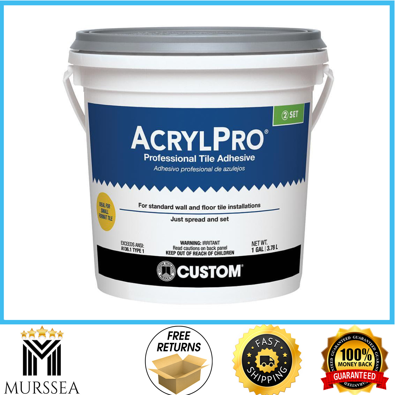 Custom Acrylpro 1 Gal Professional Ceramic Tile 72 Hr. Dry Time Tile Adhesive