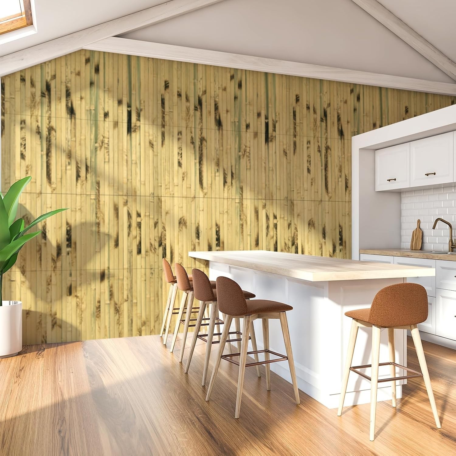Natural Bamboo Wall Panel for Interior Wall Decor, Renewable Pole Wrap Wainsc…