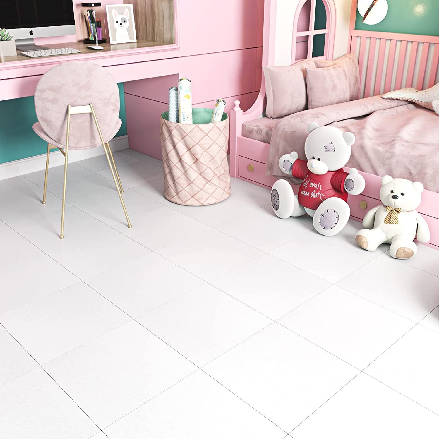 Peel and Stick Floor Tile Waterproof 12X12 in White Vinyl Flooring Peel and