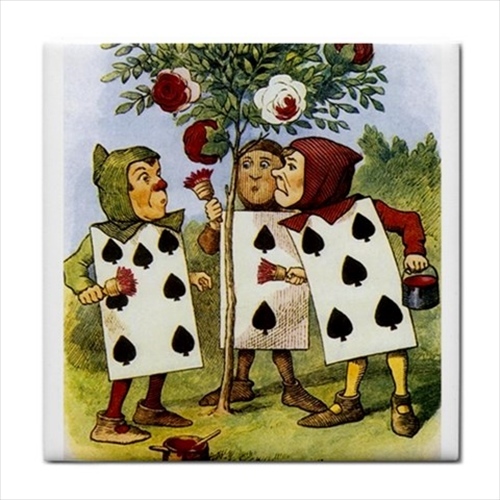 Alice In Wonderland Queen Of Hearts Cards Painting Roses Color Art Ceramic Tile