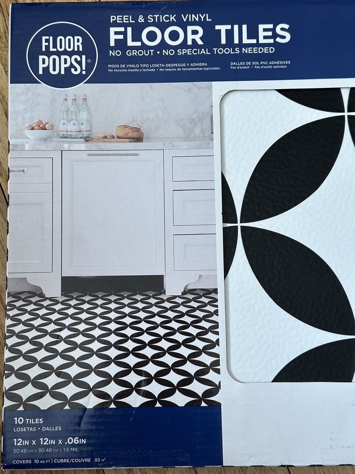 Floor Pops! Peel & Stick Floor Tiles Starlight Black White 10 Tiles 12 X 12 NEW