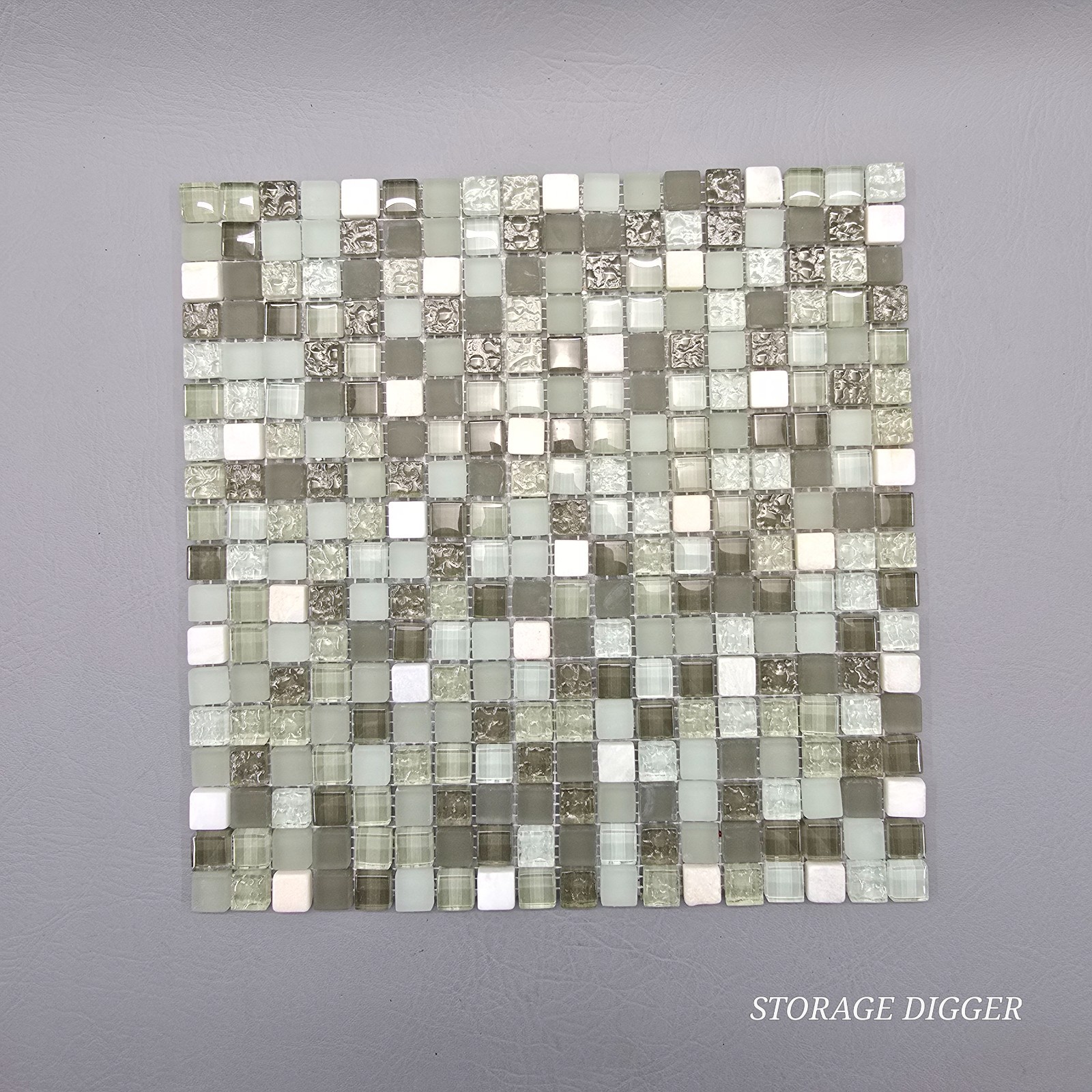 Light Green Mix Glossy Glass Mosaic Tile 1″x1″ Stacked Mesh Mounted Set of 7