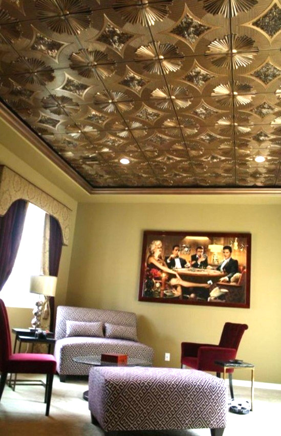 Pack of 25, Sunset Boulevard 2 ft. x 2 ft. PVC Ceiling Tile, Antique Copper