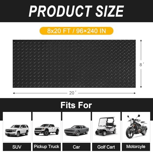 8×20 FT Garage Floor Mat, 2.8mm Thickened Flooring Roll for Under 8×20FT Black