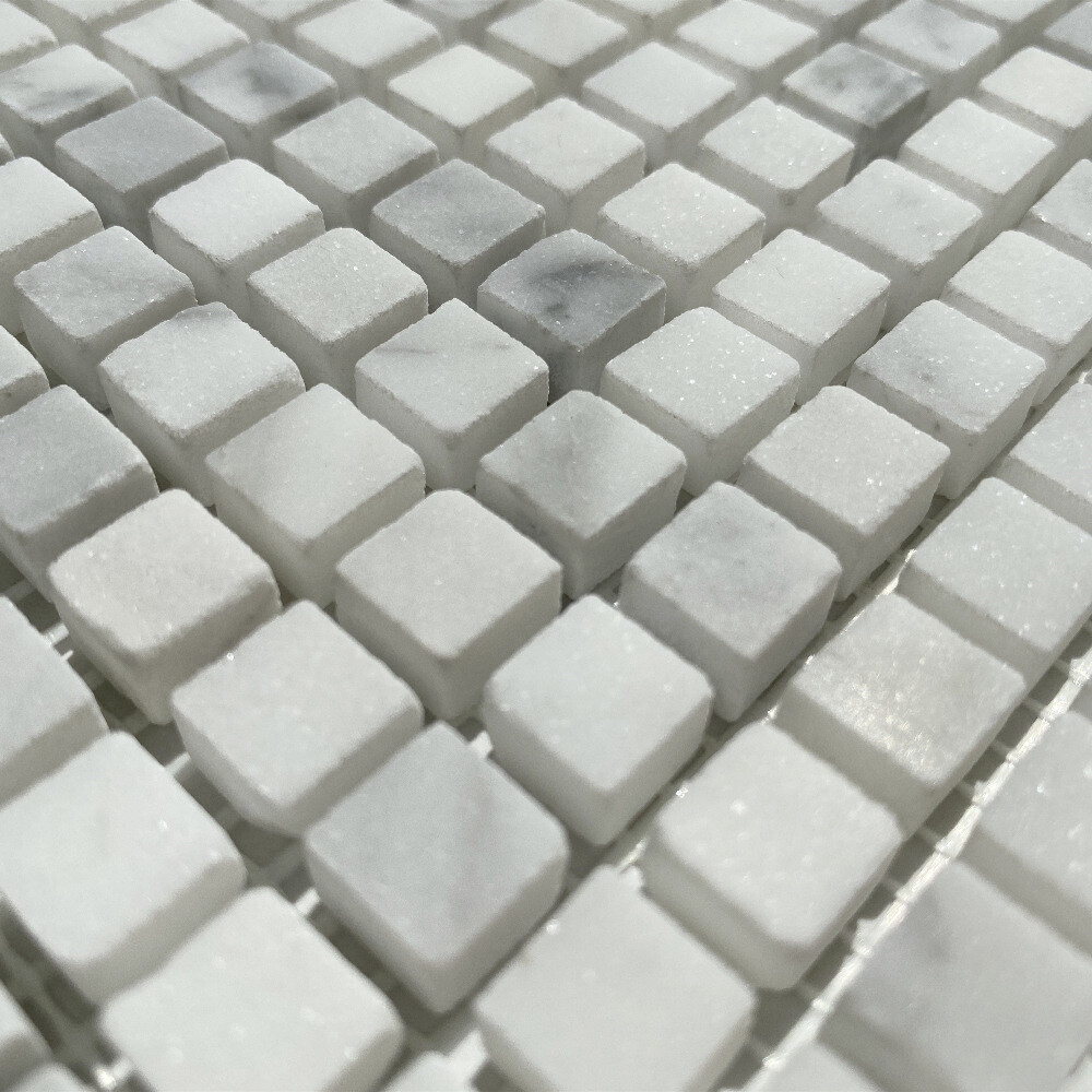 C21XH Carrara White Marble 3/8″ Grid Square Mosaic Tile Honed Bianco Venato