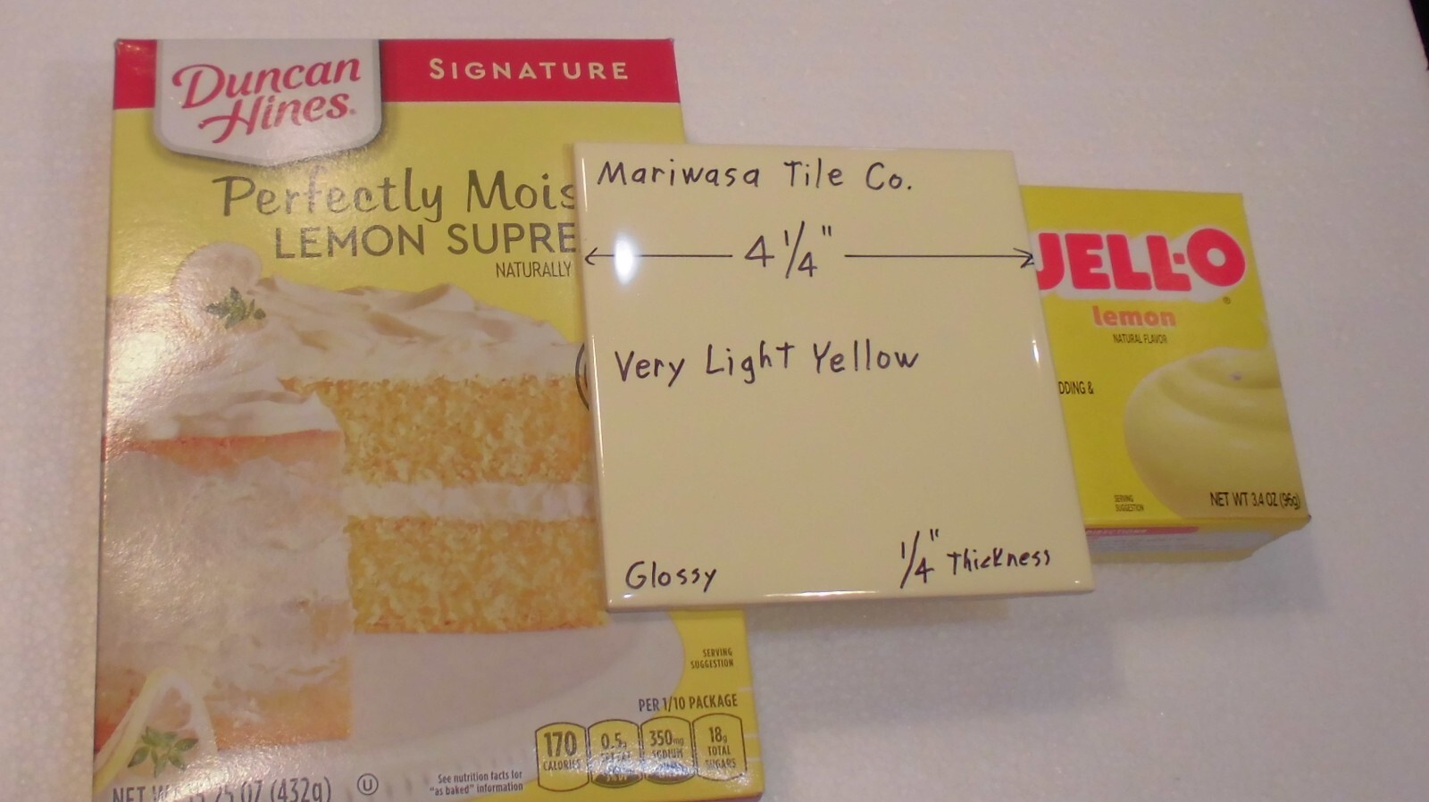 1 pc. Very Light Yellow: 4-1/4″ Glossy Ceramic Tile, 1/4″ Thick, by Mariwasa Co.