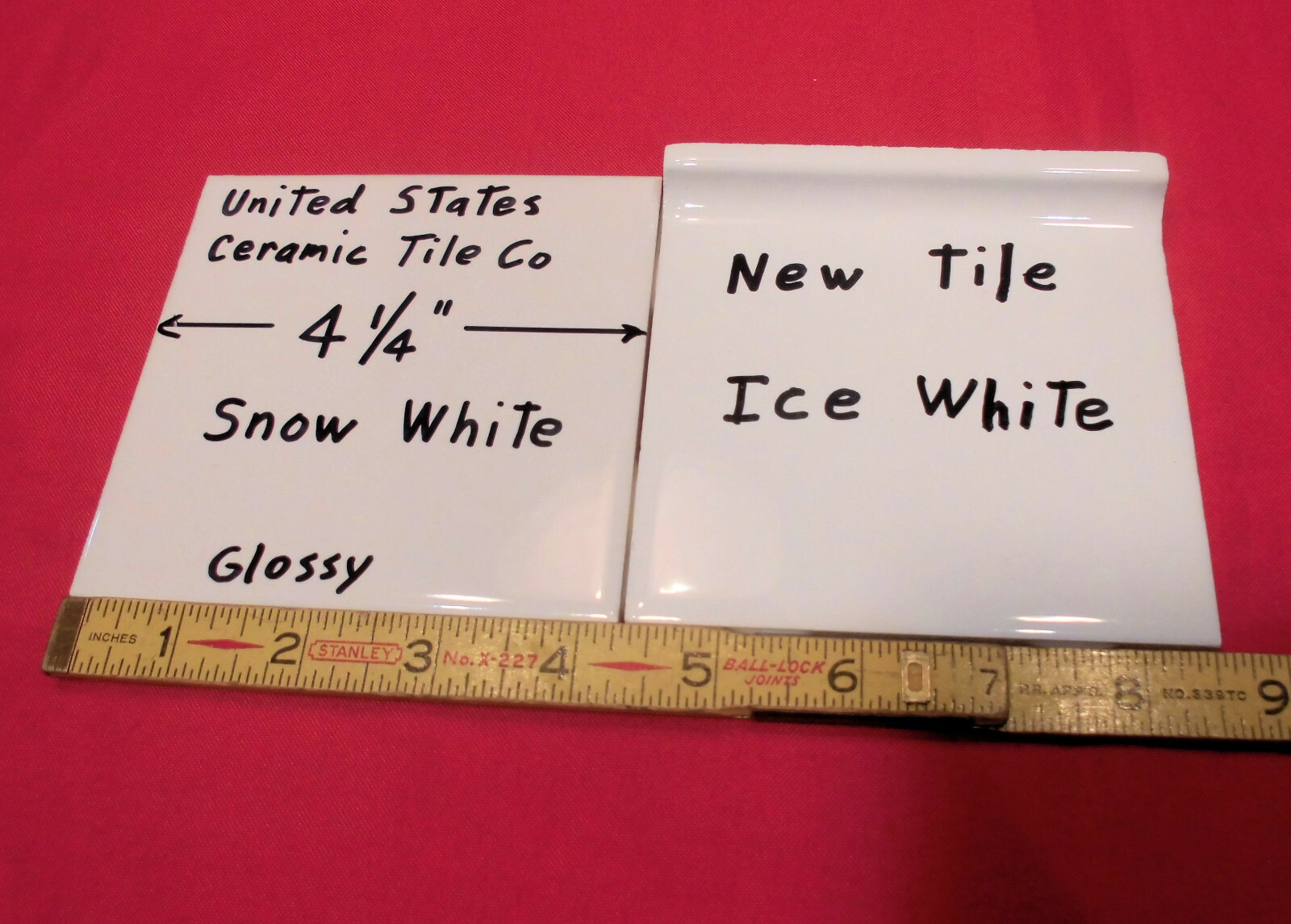 5 pack: Glossy Ceramic Tiles *Snow White* 4-1/4″ From the 1990’s Made in U.S.A.