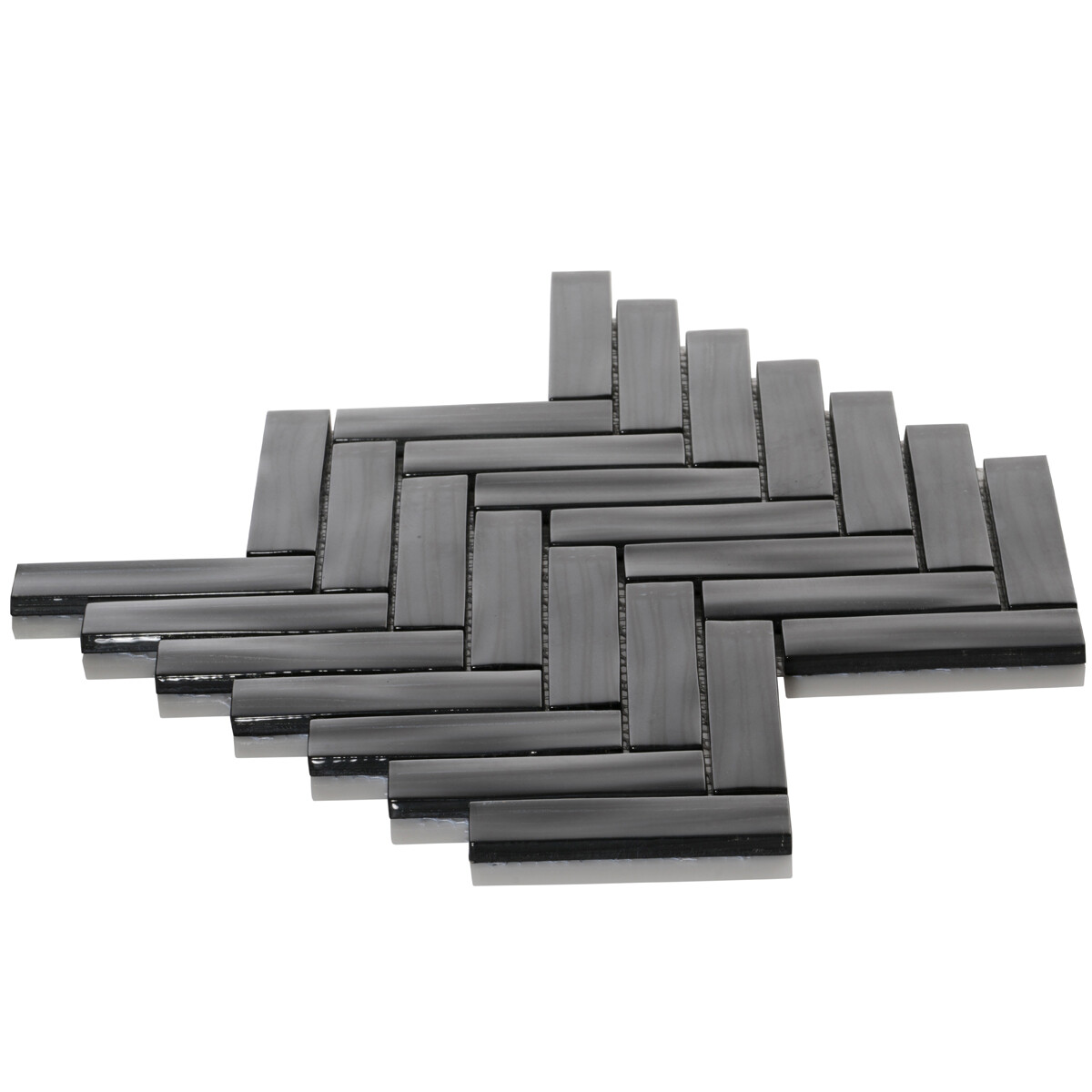 Black Metallic Wave Cold Spray Glass Mosaic Tile Herringbone Kitchen Backsplash