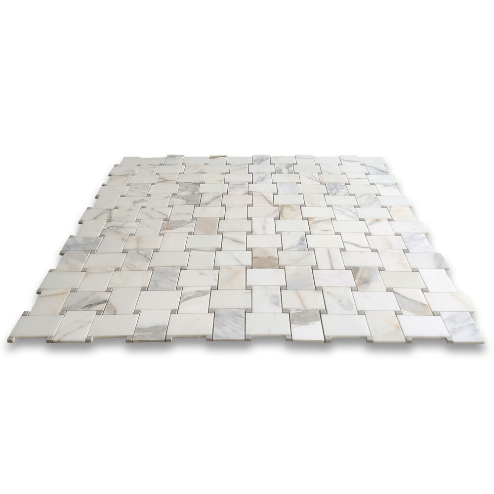 G663XP Calacatta Gold Marble Basketweave Mosaic Tile Cinderella Gray Polished