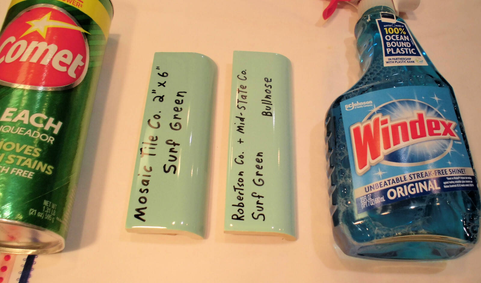 1 pc. Vintage Blue -Green; Glossy Ceramic Radius Bullnose Tile; by Robertson Co.